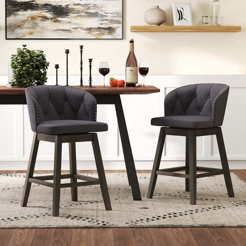 Costway 4 PCS Counter Height Bar Stools Fabric Upholstered Island Stools with 360° Swivel Seat Gray