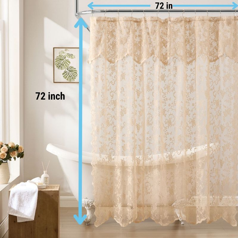 HLC.ME Harper Lace Shower Curtain for Bathroom with Floral Vine Design and Attached Valance – Elegant Victorian Classic Style - White, 72 W x 84 L