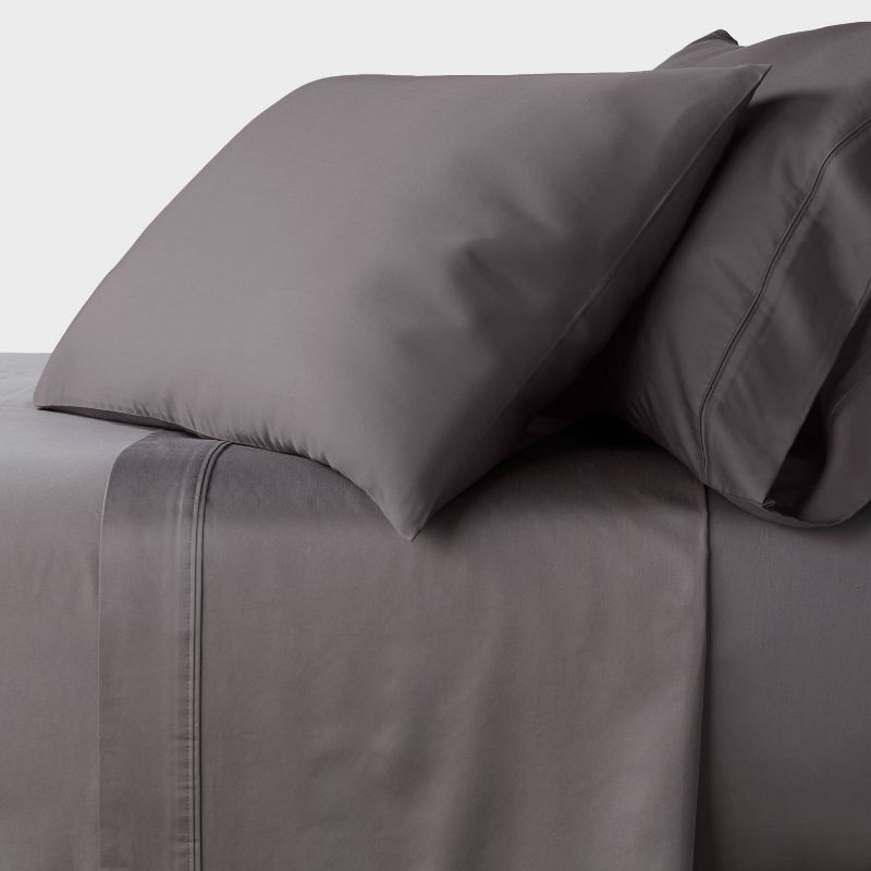 Twin 400 Thread Count Performance Flat Sheet Dark Gray - Threshold™: Cotton Sateen, Machine Washable, OEKO-TEX Certified