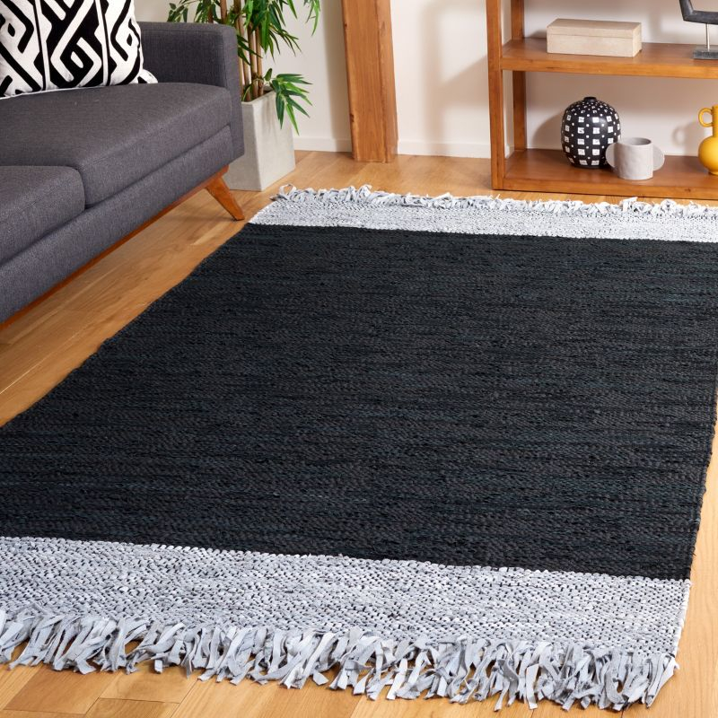 Vintage Leather VTL310 Hand Woven Indoor Accent Rug - Light Grey/Black - 3'x5' - Safavieh