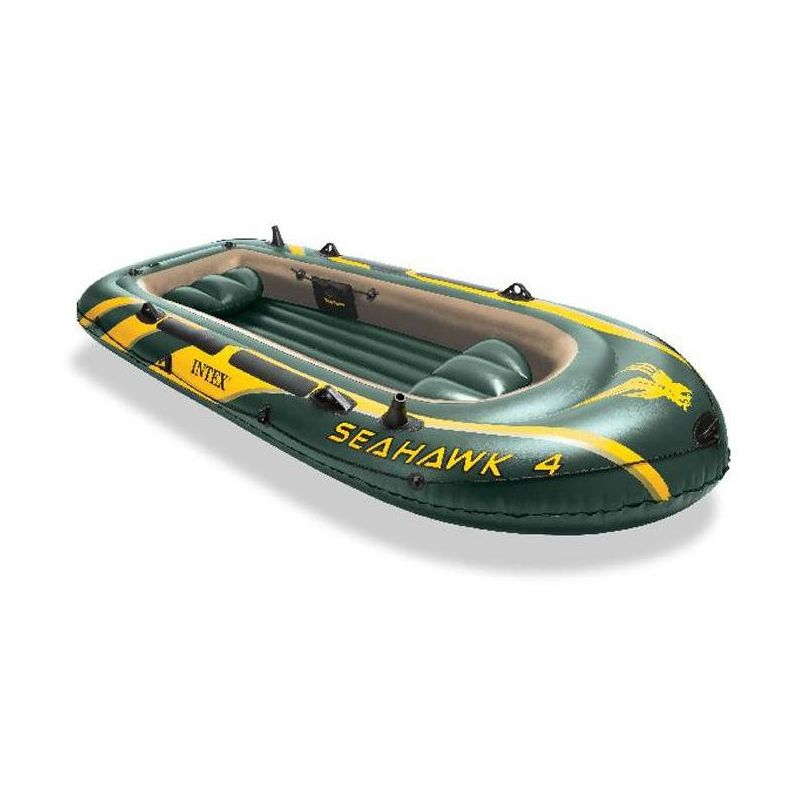 INTEX 68351EP Seahawk 4 Inflatable Boat Set: Includes Deluxe 54in Boat Oars and High-Output Pump – SuperStrong PVC – Fishing Rod Holders – 4-Person –