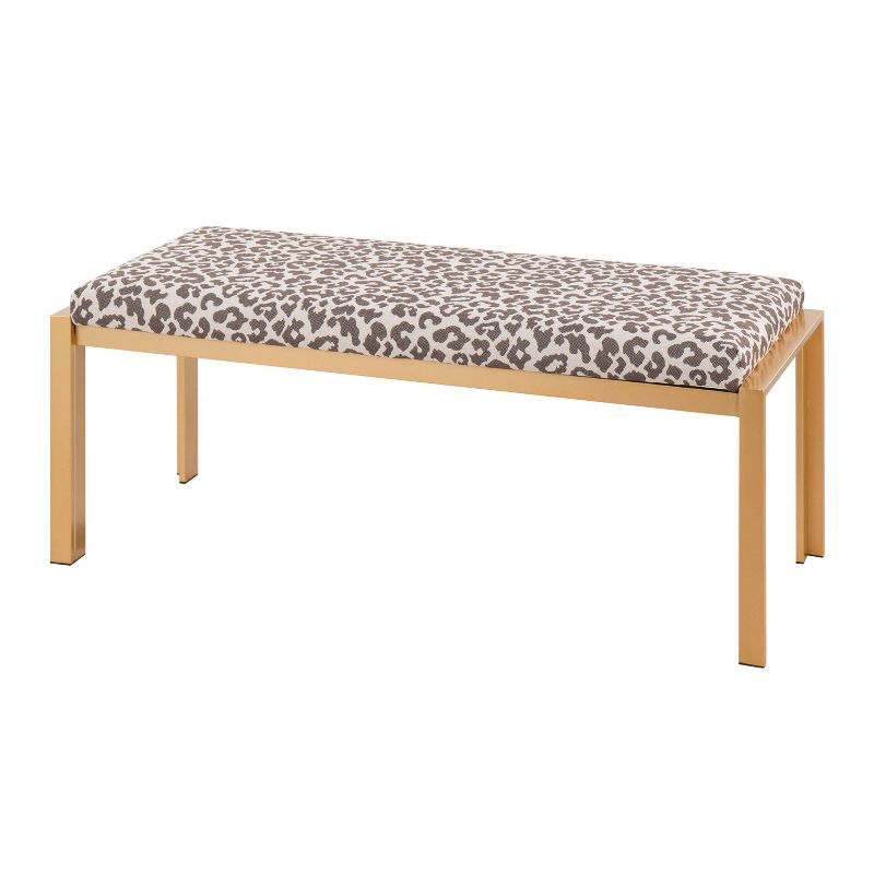 LumiSource 46" Fuji Polyester/Metal Bench Gold/Beige Leopard