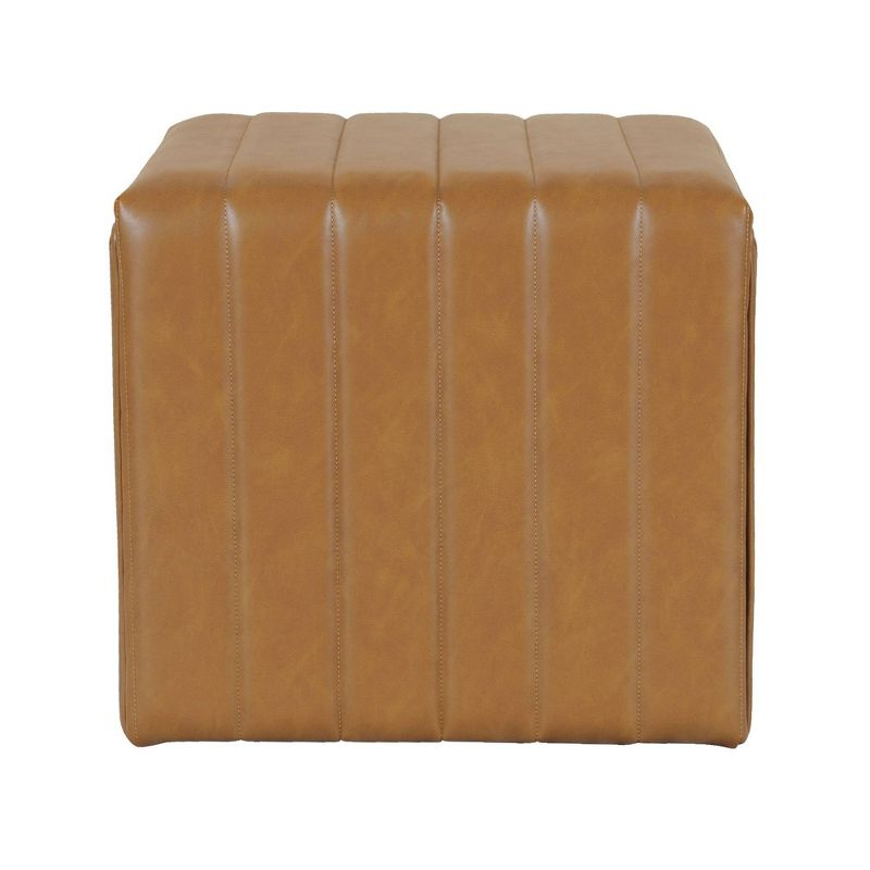 Modern Channel Ottoman Caramel Faux Leather - HomePop: Upholstered Rectangle, No Assembly Required