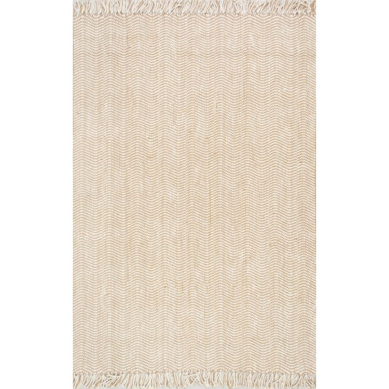 Nuloom Don Solid 6x9 Jute Area Rug for Dining Room Rug Neutral Rug Living Room Rug Kitchen, Natural/White