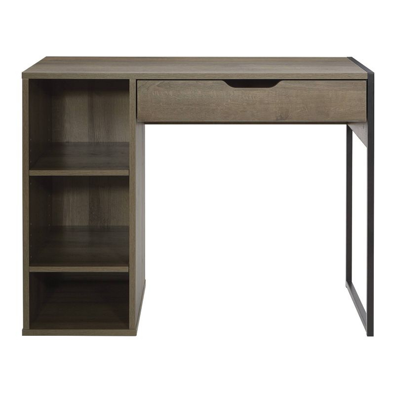 Ravel Desk Gray Oak - OSP Home Furnishings: Modern 40" Office Workstation with Storage Shelf & Drawer