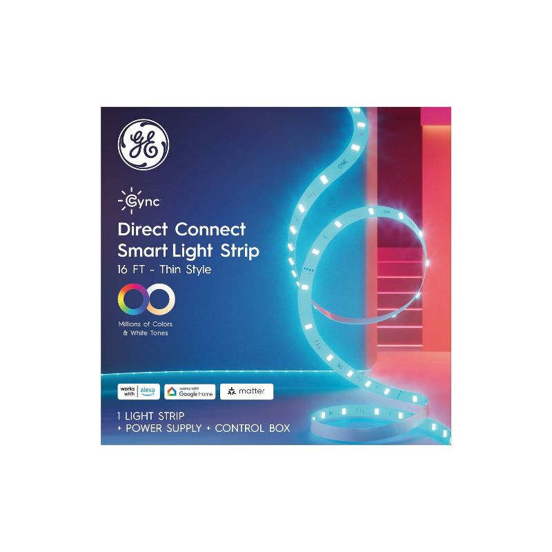 GE GE CYNC Smart LED Full Color Light Strip Power Supply 16': Multicolored Indoor Strip Lights, 1 Million Settings