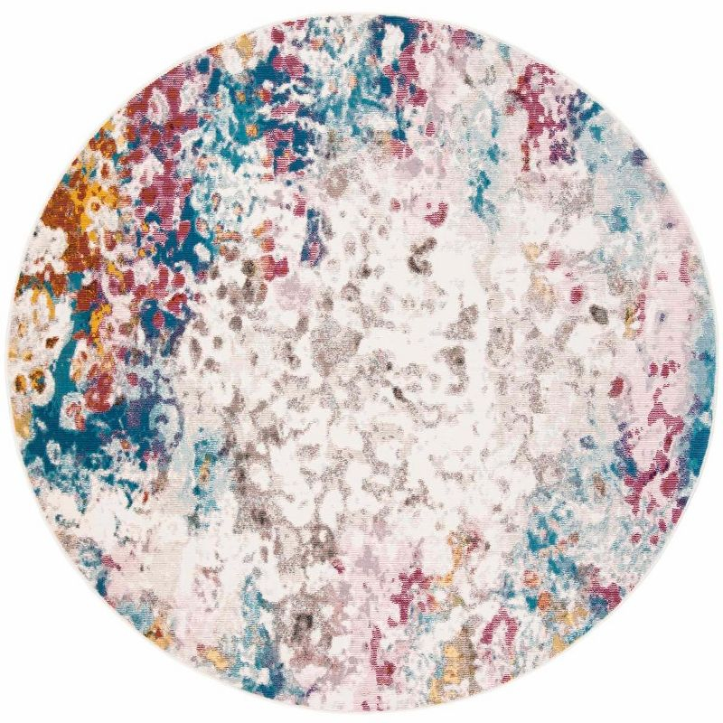 Aria ARA166 Power Loomed Area Rug - Cream/Dark Teal - 6'5" Round - Safavieh.