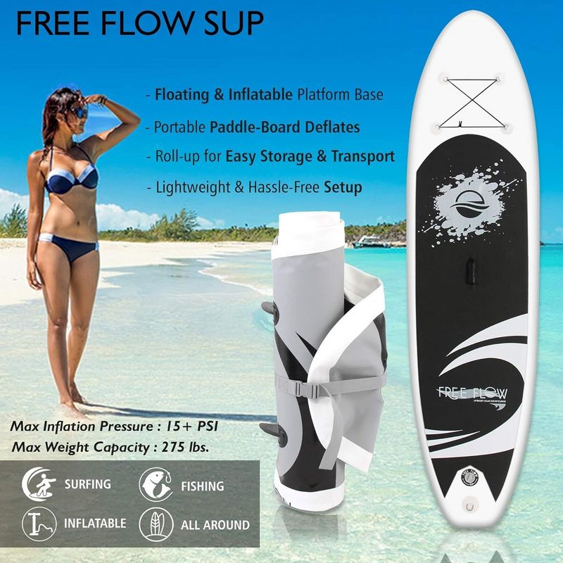 SereneLife 10.5' Inflatable Stand-Up Paddle Board with Accessories - SLSUPB06, Black and Light gray