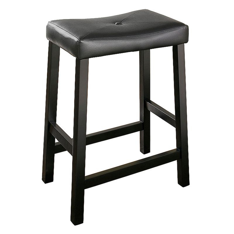 Crosley Set of 2 24" Upholstered Saddle Seat Counter Height Barstools Black: Faux Leather, Wood Frame, Foam Fill