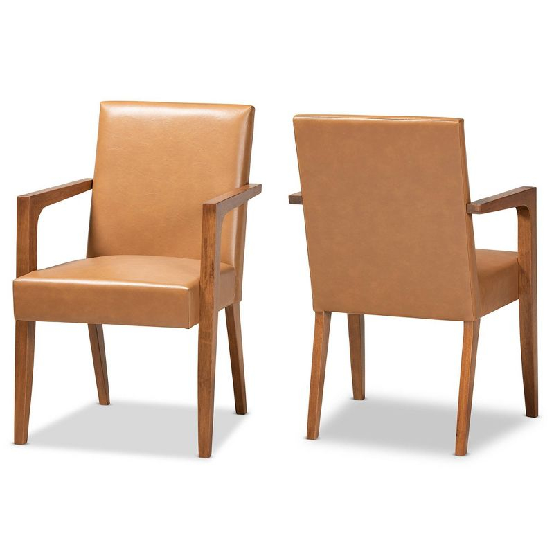 2pc Andrea Faux Leather and Wood Armchairs Brown - Baxton Studio: Elegant Accent Seating, Spot Clean, 30 Day Warranty