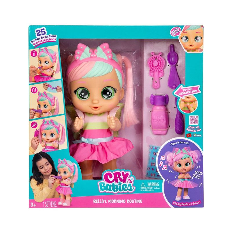 Cry Babies Bella's Morning Routine Interactive 13.6" Baby Doll with 25+ Baby Sounds and Interactive Accessories
