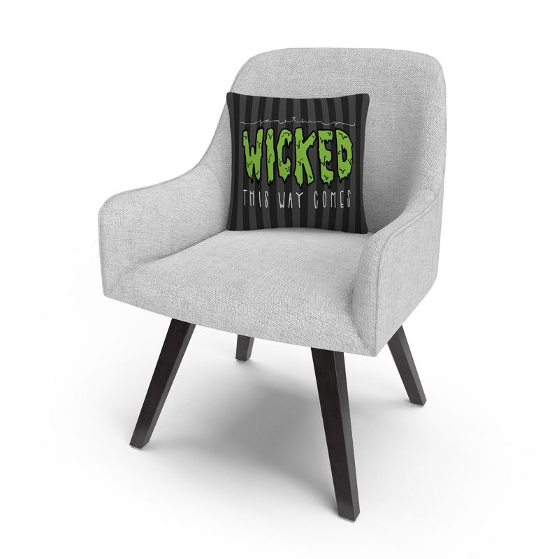 Gray Striped Something Wicked This Way Comes Halloween By Abc 16 X 16 Decorative Throw Pillow