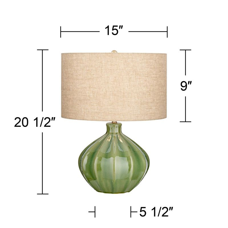 360 Lighting Gordy Modern Accent Table Lamps 20 1/2" High Set of 2 Ribbed Green Ceramic Oatmeal Fabric Drum Shade for Bedroom Living Room Nightstand
