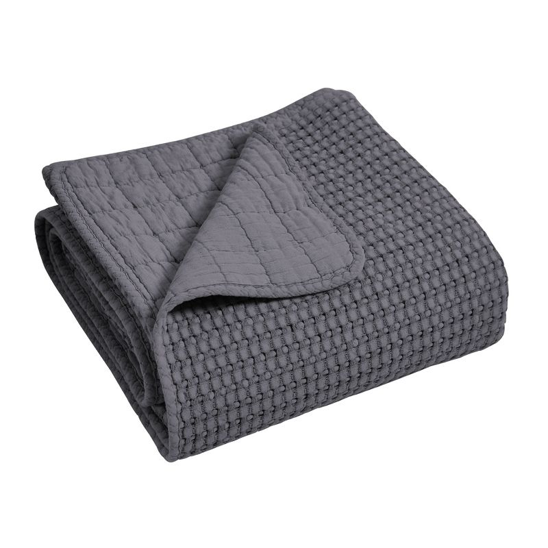 Mills Waffle Charcoal Quilted Throw - Levtex Home