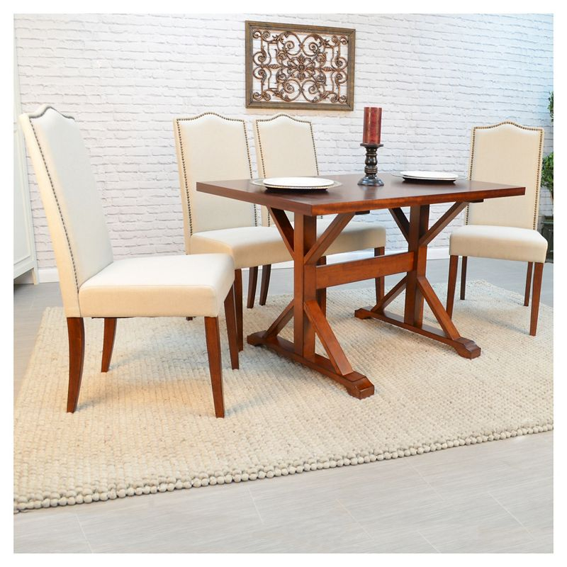 Carolina Living Florence Parson Chair Dark Chestnut: Upholstered Linen & Cotton, Nailhead Trim, Wood Legs
