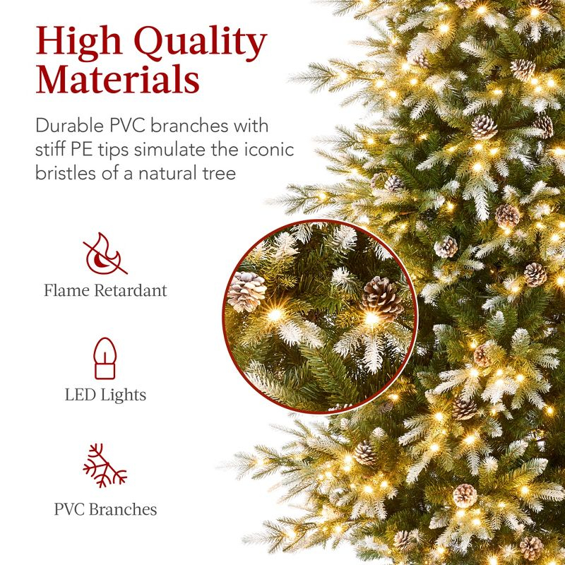 Best Choice Products 7.5ft Pre-Lit Flocked Aspen Noble Fir Christmas Tree w/ 2,136 Branch Tips, 400 LED Lights
