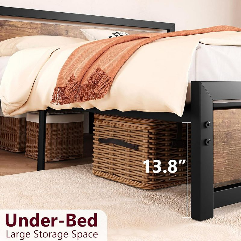 Garvee King Size Bed Frame with Wooden Headboard, 14 inch King Metal Bed Platform No Box Spring Needed with Heavy Duty Steel Slat, Brown