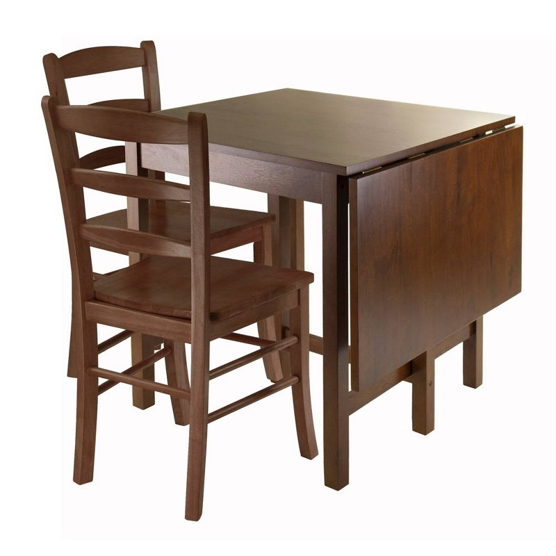 3pc Lynden Set Drop Leaf Dining Table with Ladder Back Chairs Wood/Walnut - Winsome: Square Hardwood 4-Seat Set