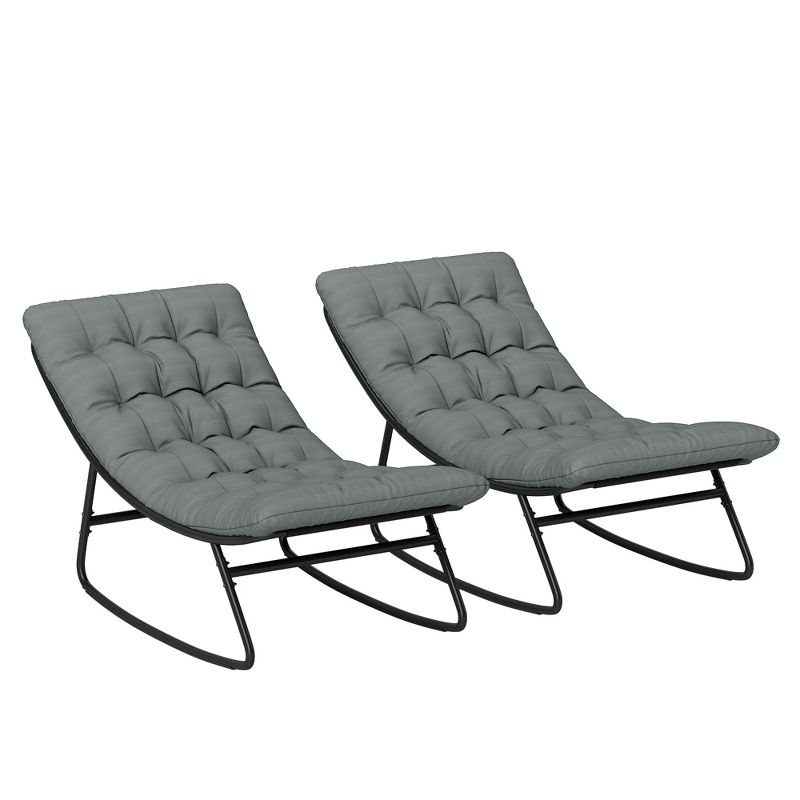 Outsunny 2 Pieces Outdoor Rocking Chairs with Thick Cushions, Outdoor Patio Rocker Set with Mesh Deep Seats, Steel Frame for Indoor, Porch, Dark Gray