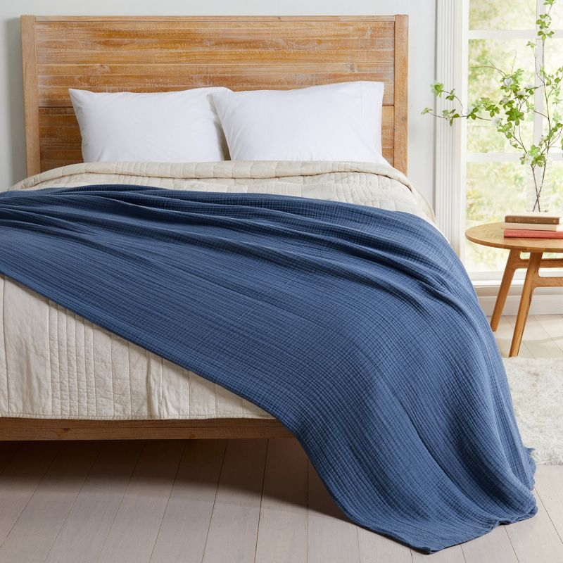 Market & Place 100% Cotton Muslin Bed Blanket King Blue