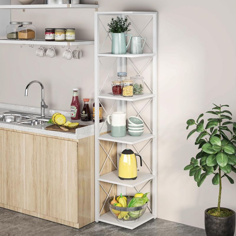 Hommoo 6-Tier Corner Shelf, 70.86" Corner Bookshelf White