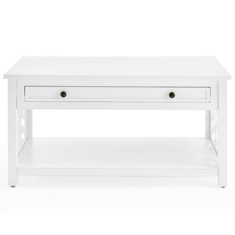 Alaterre Furniture 36" Middlebury Coffee Table with Drawer and 2 End Tables with Tray Shelf White: Mid-Century Modern, Wood Frame
