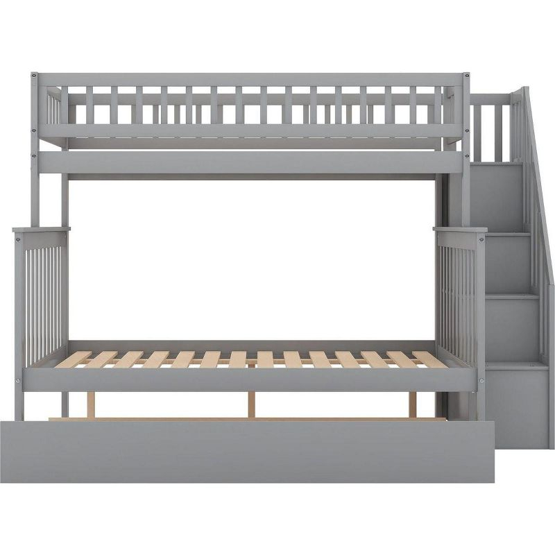 Streamdale Twin over Full Bunk Bed with Trundle and Staircase,Gray