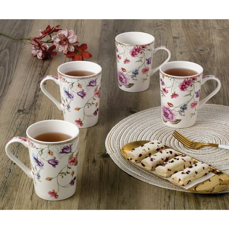 Lorren Home Trends Set of 4 Tall Mugs Floral Design