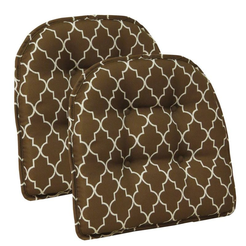 Gripper 15" x 16" Non-Slip Trellis Tufted Chair Cushions Set of 2 - Brown: Indoor Dining Room Seat Pads, Polyester & Cotton