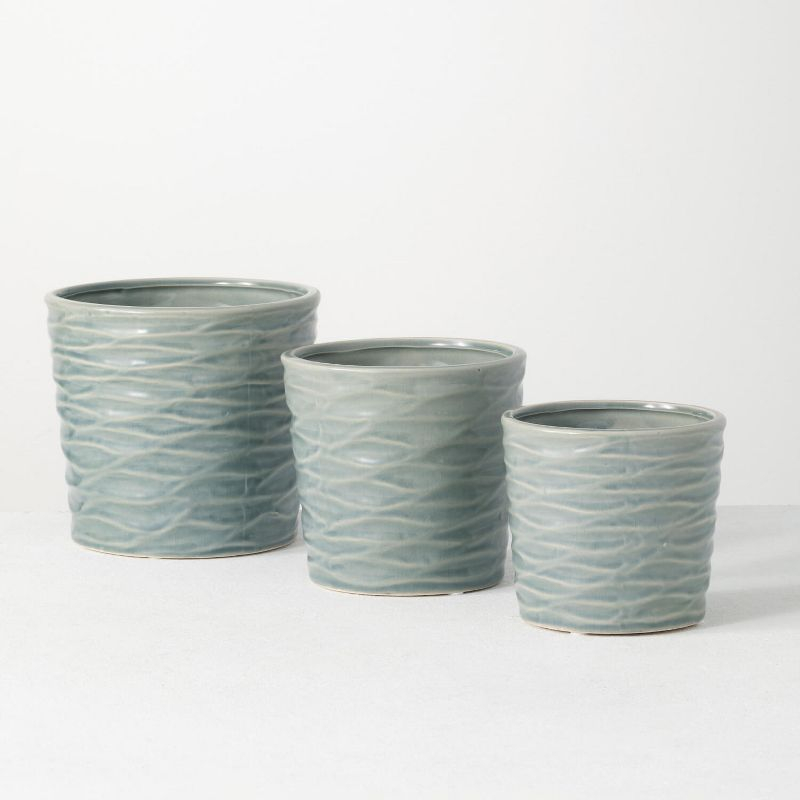 Sullivans Set of 3 Ceramic Planter Vases 6"H, 4.5"H & 5.25"H Blue
