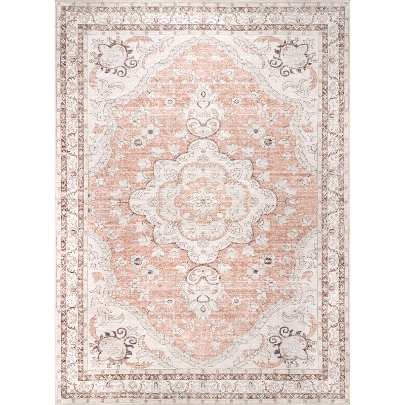 Nuloom Tracie Pet Friendly Machine Washable Floral Medallion Area Rug, 8' x 10', Peach