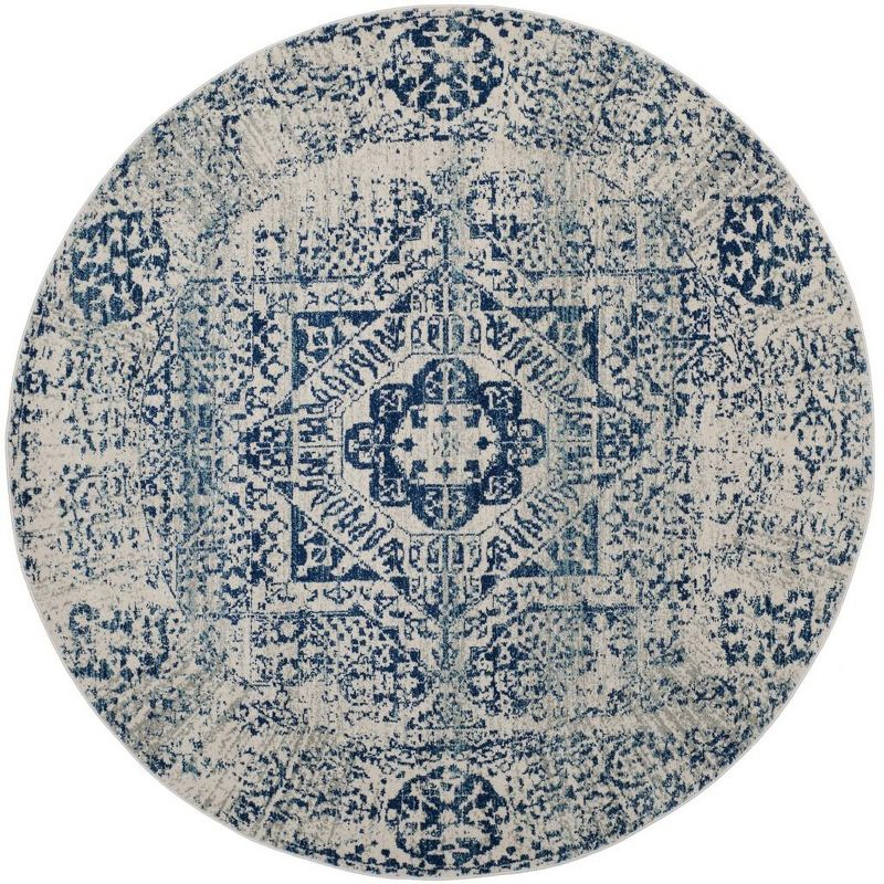 Evoke EVK260 Power Loomed Accent Rug - Ivory/Blue - 3' Round - Safavieh.