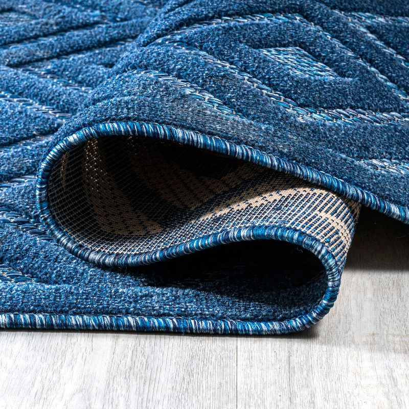 5' x 5' Portmany Neutral Diamond Trellis Indoor/Outdoor Area Rug, Navy - JONATHAN Y