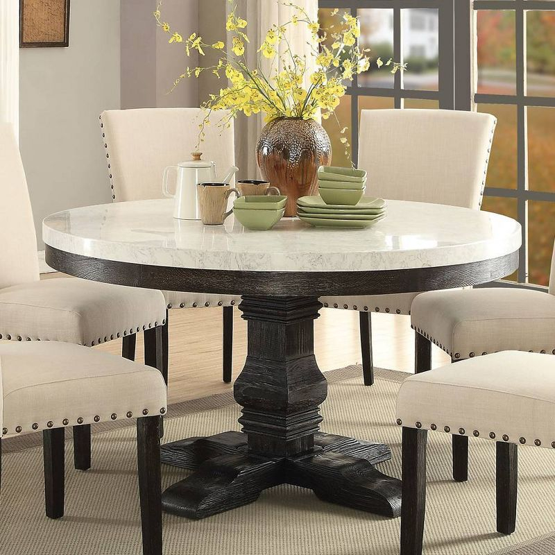 Acme Furniture 54" Nolan Dining Table White Marble/Salvage Dark Oak: 4-Seater, Wood Base, Non-Extendable