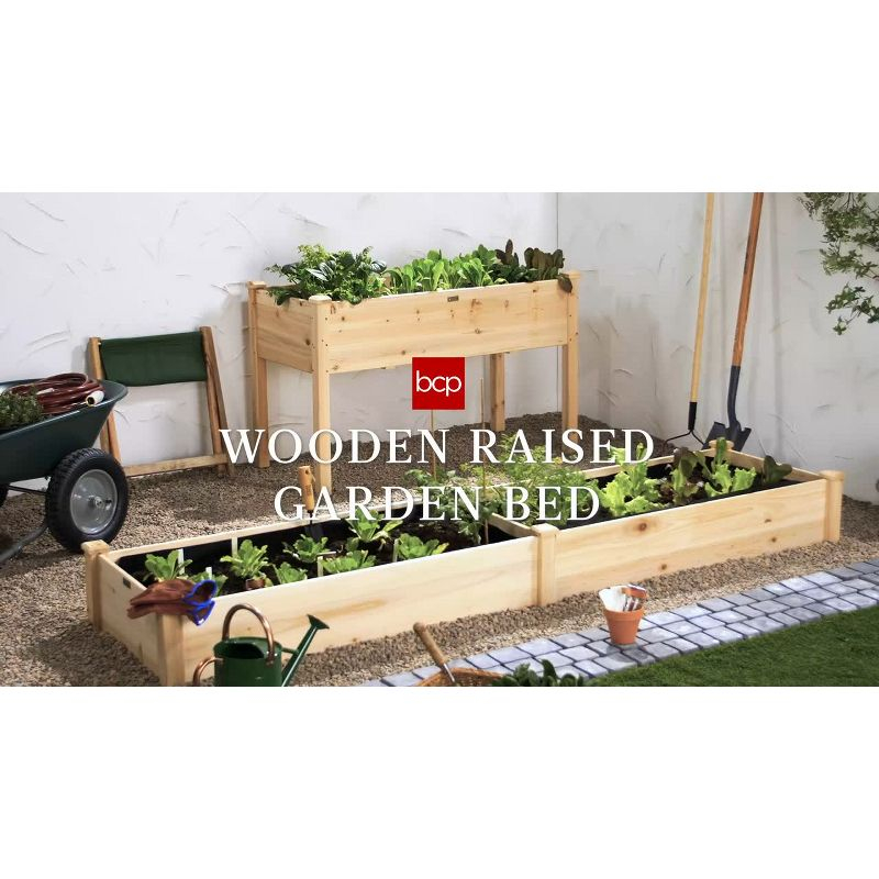 Best Choice Products 34x18x30in Raised Garden Bed, Elevated Wood Planter Box for Kids, Patio w/ Bed Liner - Acorn Brown