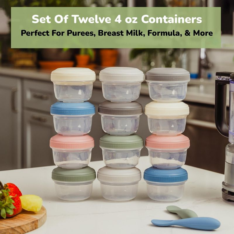 WeeSprout Leakproof Baby Food Storage, Small Plastic Containers with Lids - 4oz, Variety Matte, Set of 12