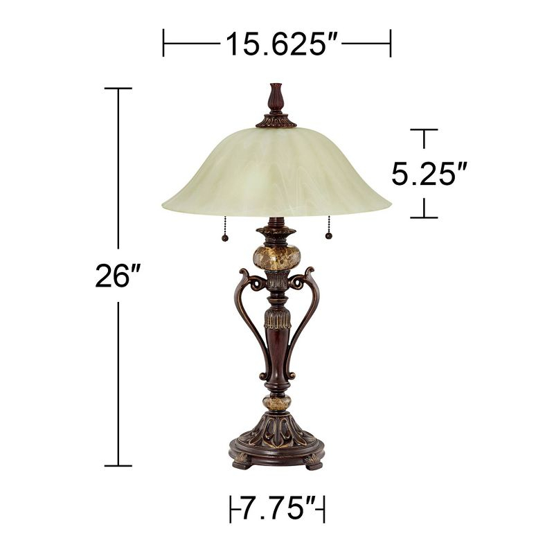 Kathy Ireland Traditional Table Lamps 26" High Set of 2 Bronze Alabaster Champagne Glass Shade Living Room Bedroom House Bedside
