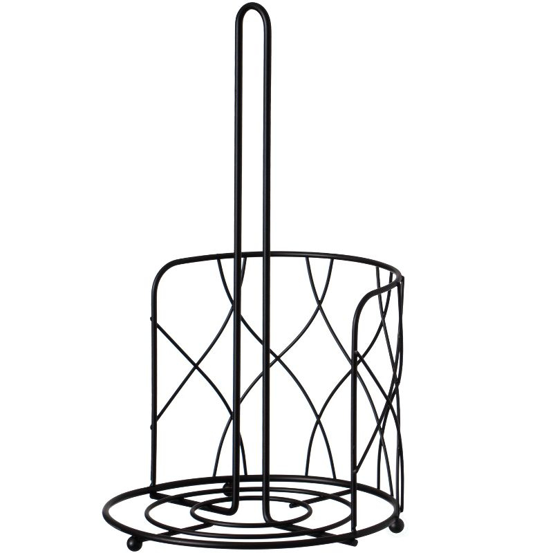Basicwise Freestanding Black Iron Towel Paper Holder Stand Roll Dispenser with Frame for Kitchen