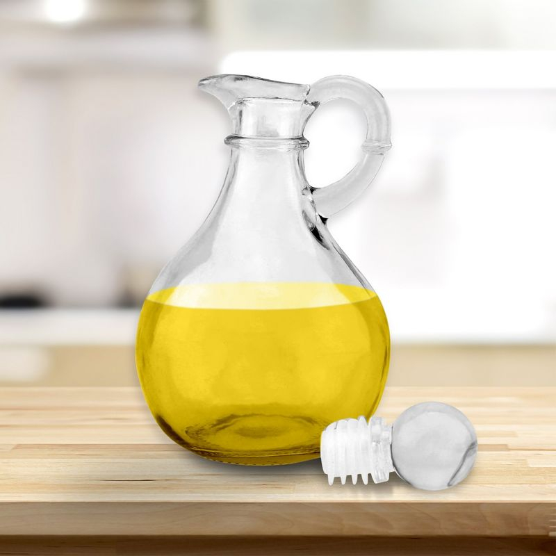 Cornucopia Brands 8oz Glass Oil and Vinegar Cruets (Set of 2); Round Oil Dispensers / Salad Dressing Bottles w/ Stoppers