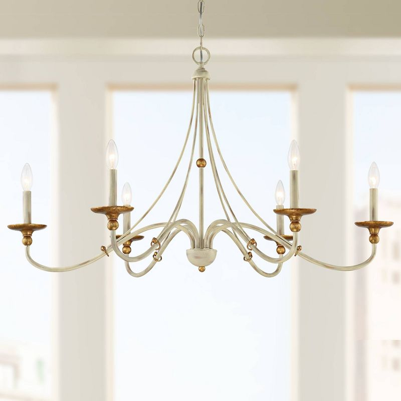 Minka Lavery White Gold Chandelier 40" Wide Farmhouse French 6-Light Fixture for Dining Room House Foyer Kitchen Entryway Bedroom
