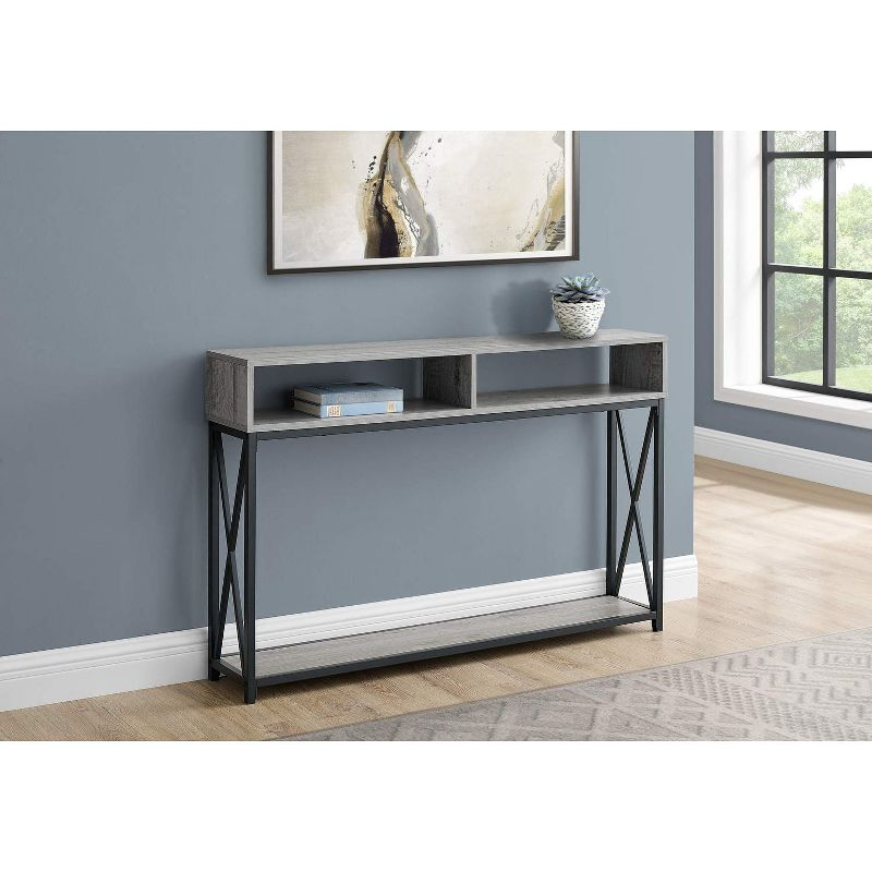 Monarch Specialties Accent Table Console Entryway Narrow Sofa Living Room Bedroom Grey Laminate Black Metal Contemporary Modern