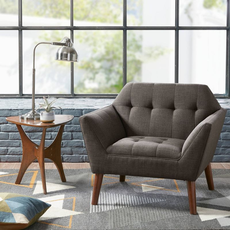 Newport Lounge Chair Charcoal - Ink+Ivy: Mid-Century Modern, Button Tufted, Wood Legs
