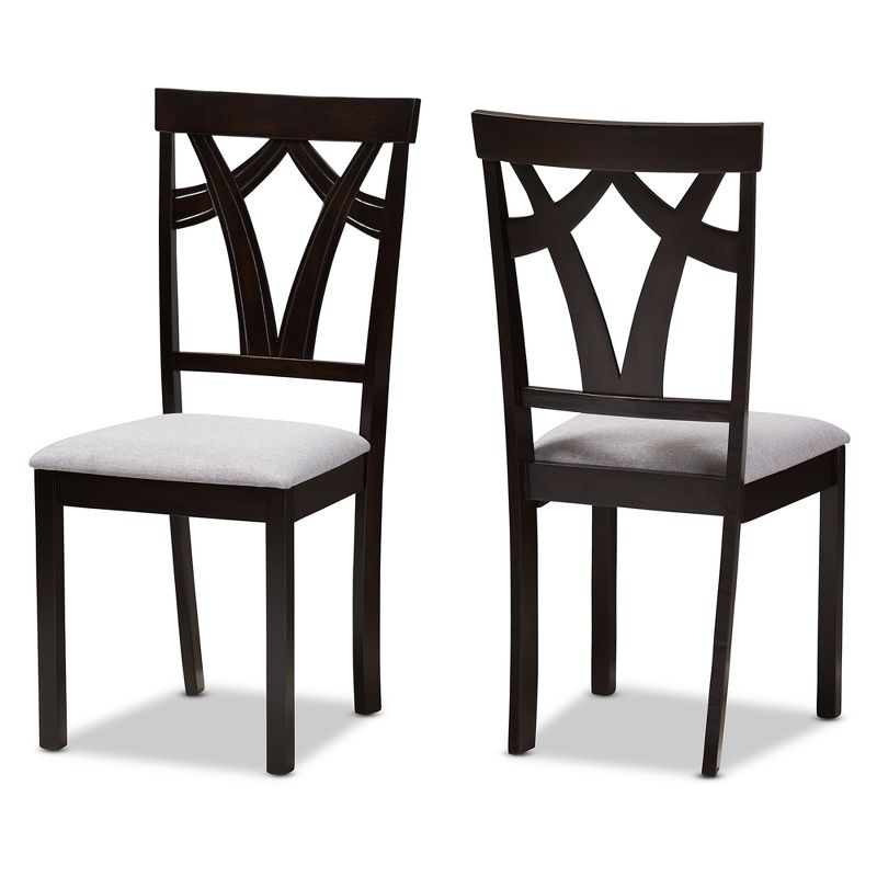Set of 2 Sylvia Modern And Contemporary Fabric Upholstered And Finished Dining Chairs Gray/Dark Brown - Baxton Studio