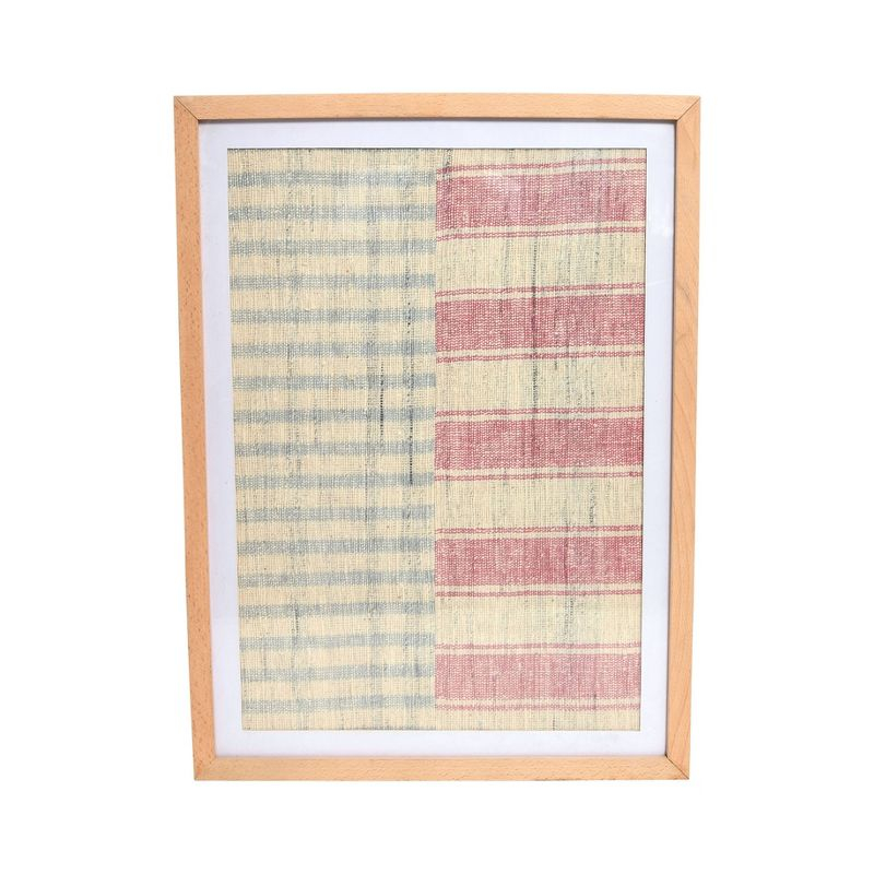 Storied Home Boho Handwoven Cotton Wall Art with Wood Frame and Plastic Cover Faded Red/Natural: Intricate Textile, MDF Composite, Vertical Display