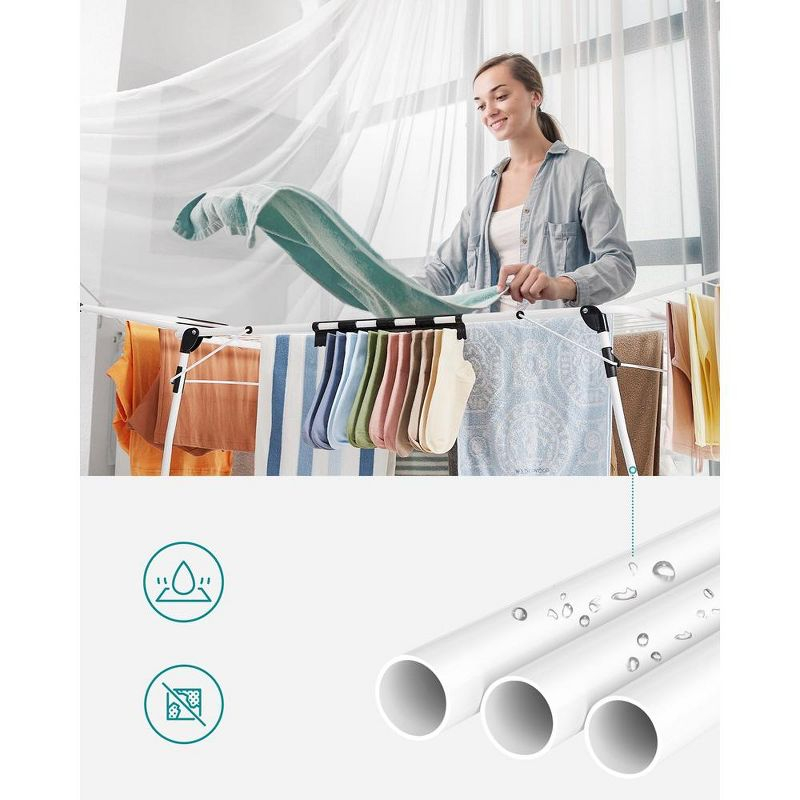 SONGMICS Clothes Drying Rack Foldable Gullwing Laundry Drying Rack, Space-Saving, 22.2 x 68.1 x 38 Inches Sock Clips Metal Structurefor Clothes White
