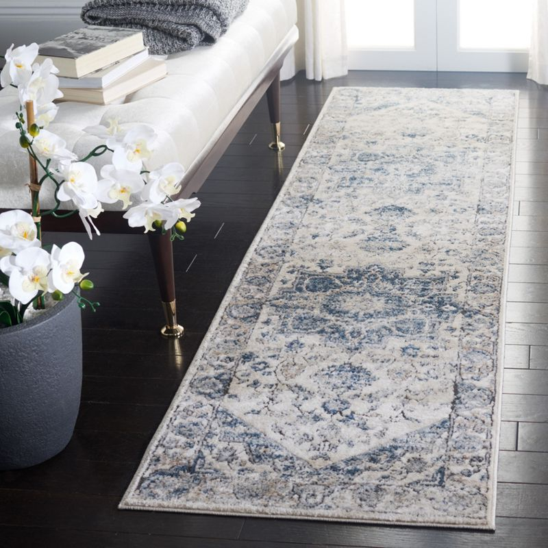 Oregon ORE868 Power Loomed Indoor Runner Rug - 2'2"x8' - Ivory/Blue - Safavieh