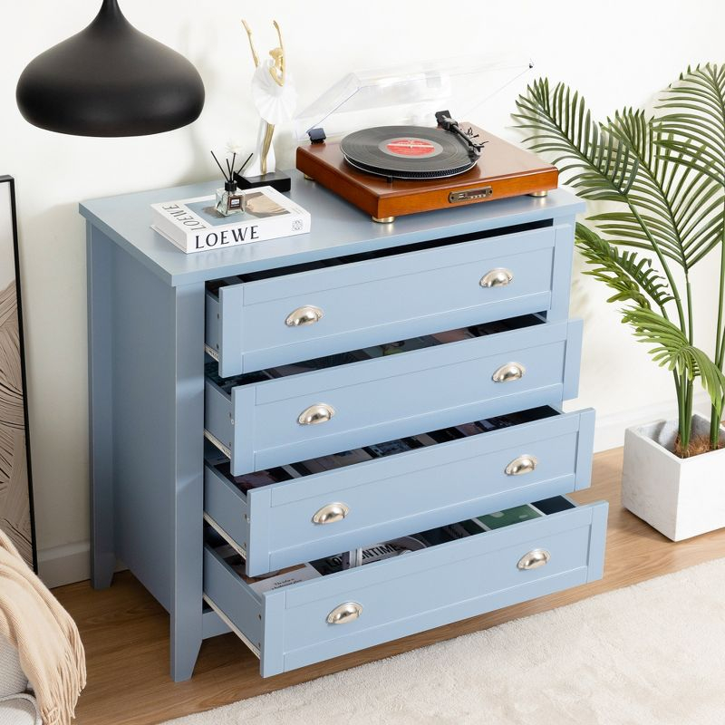 GDFStudio Bowen Grayish Blue Birch Wood Drawer Dresser with Shell Handle, 4 Tier