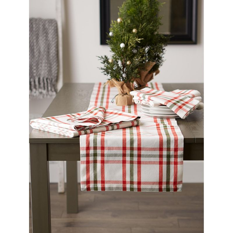 Design Imports  Christmas Nutcracker Plaid Table Runner, Red/Green, 14X108"