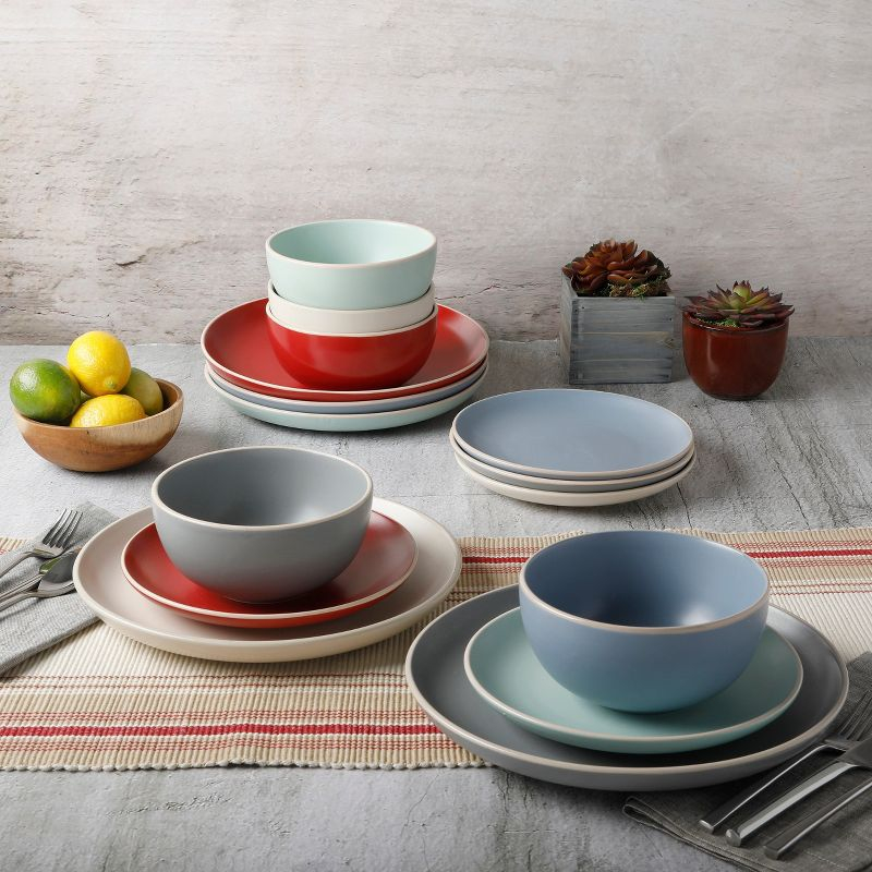 Gibson Home Rockaway 12-Piece Stoneware Dinnerware Set Blue