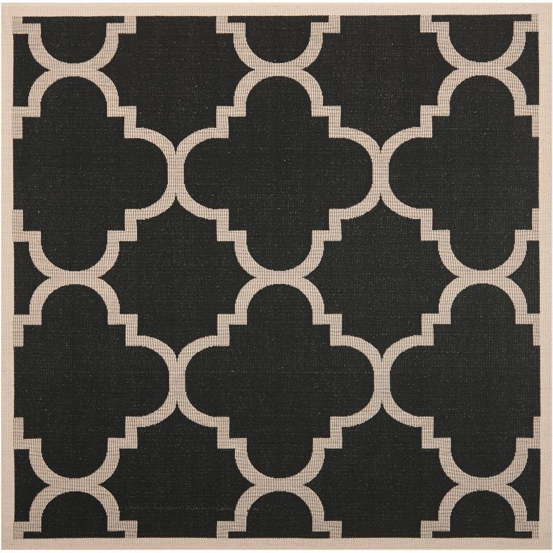 Courtyard CY6243 Power Loomed Indoor and Outdoor Area Rug - Black/Beige - 5'3"x5'3" - Safavieh